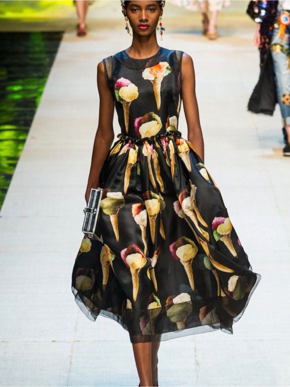 Source Unknown Black Sleeveless Midi Dress with Multicolor Ice Cream Print